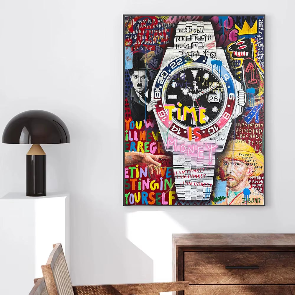 Time Is Money Posters and Prints Graffiti Canvas Painting Modern Pop Wall Art Abstract Living Room Picture Home Decor Mural