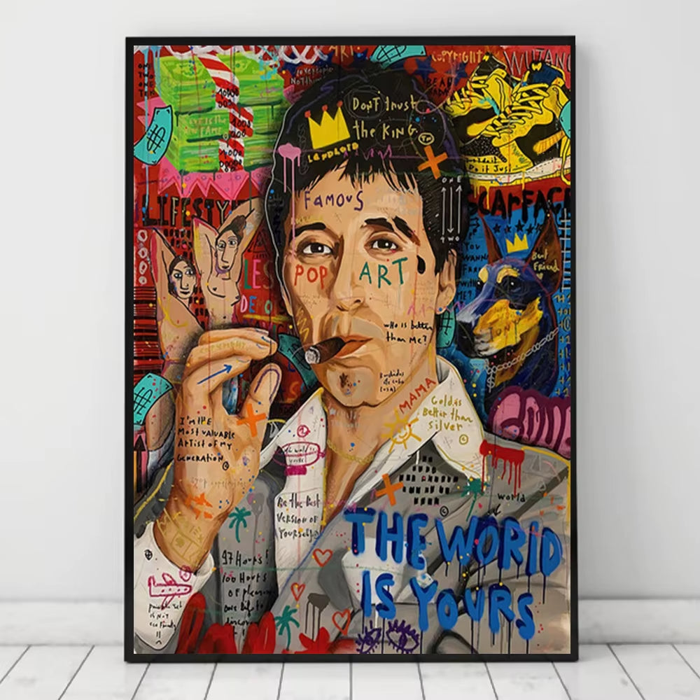 Classic Pop Street Graffiti Abstract Wall Art Gangster Godfather Smoking HD Oil on Canvas Posters and Printed Living Room Decor