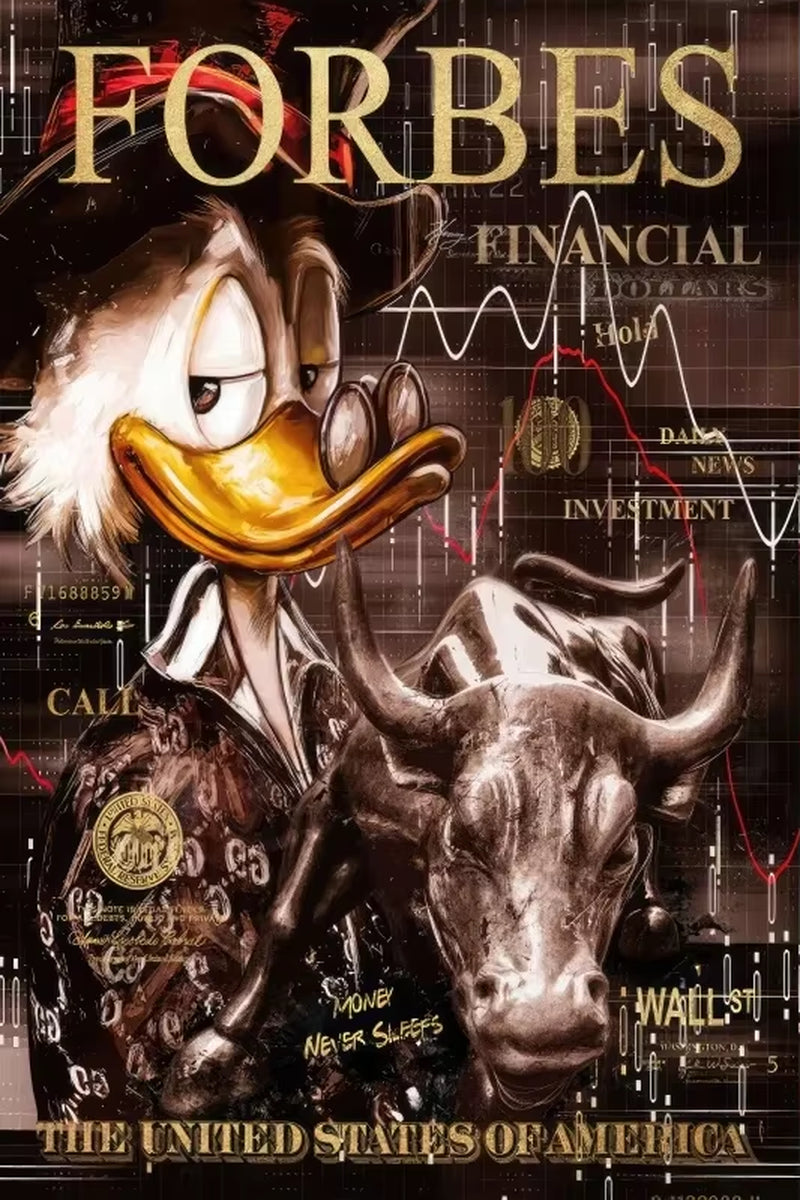 Donald Duck Hunt for Money Golden Graffiti Art Posters and Prints Fashion Luxury Paintings on the Wall Art Pictures De