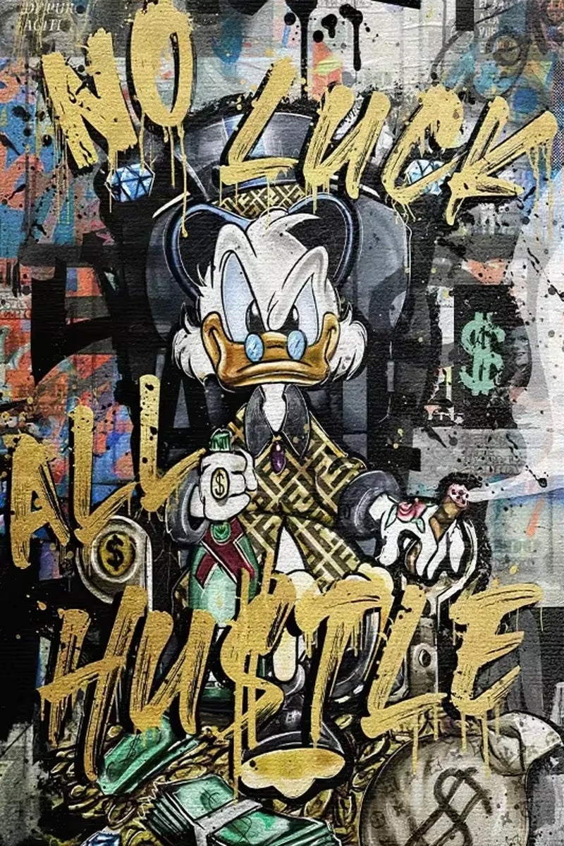 Donald Duck Hunt for Money Golden Graffiti Art Posters and Prints Fashion Luxury Paintings on the Wall Art Pictures De
