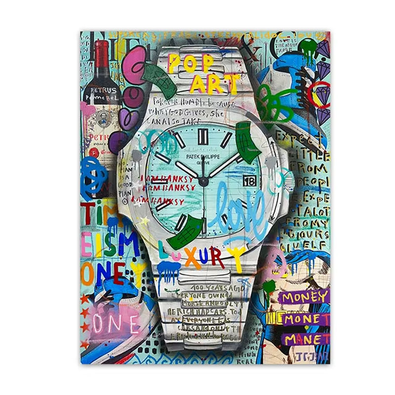 Time Is Money Posters and Prints Graffiti Canvas Painting Modern Pop Wall Art Abstract Living Room Picture Home Decor Mural