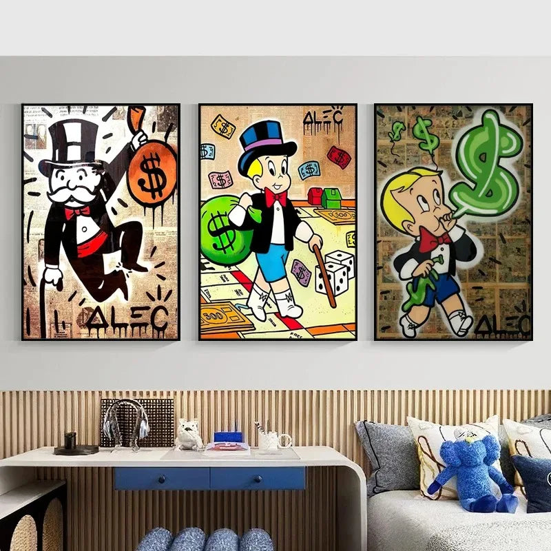 Graffiti Alec Monopoly Poster and Print Street Wall Art Canvas Paintings Rich Man Money Pop Art Picture for Home Decoration