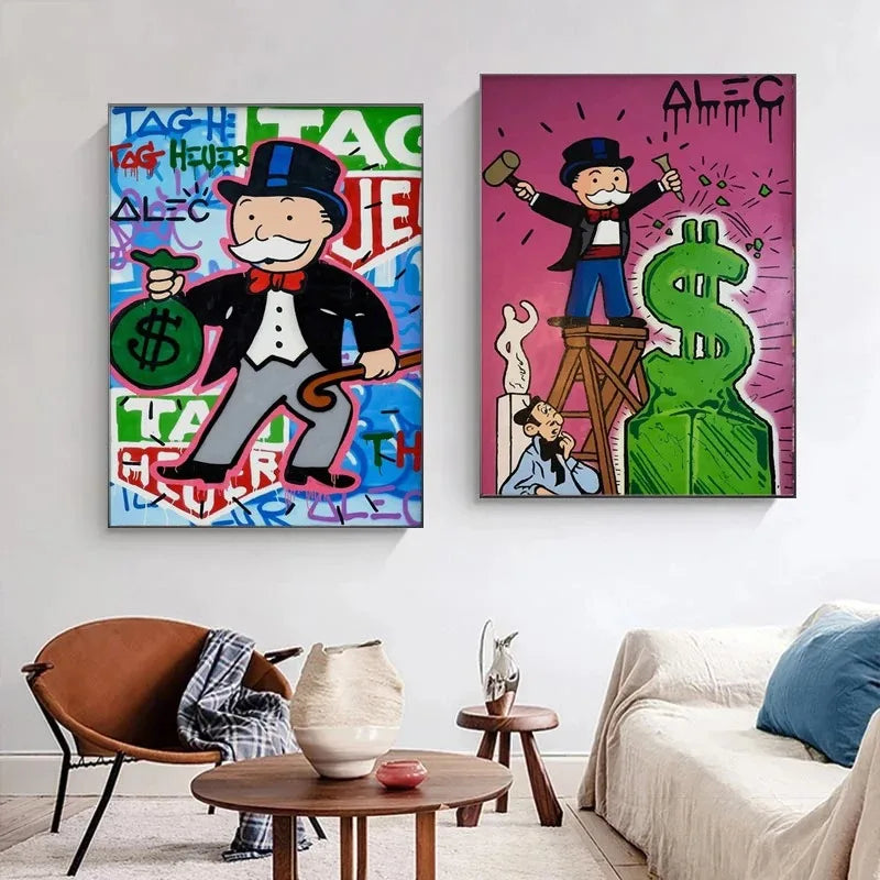 Graffiti Alec Monopoly Poster and Print Street Wall Art Canvas Paintings Rich Man Money Pop Art Picture for Home Decoration