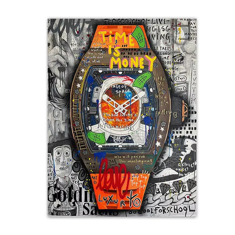 Time Is Money Posters and Prints Graffiti Canvas Painting Modern Pop Wall Art Abstract Living Room Picture Home Decor Mural