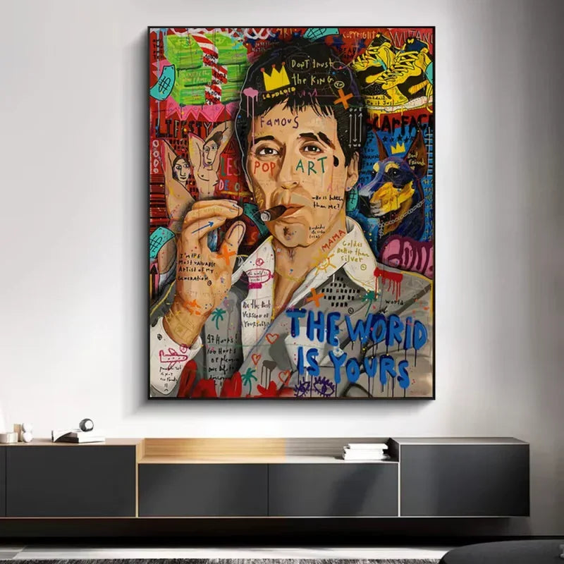Classic Pop Street Graffiti Abstract Wall Art Gangster Godfather Smoking HD Oil on Canvas Posters and Printed Living Room Decor