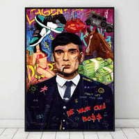Classic Pop Street Graffiti Abstract Wall Art Gangster Godfather Smoking HD Oil on Canvas Posters and Printed Living Room Decor
