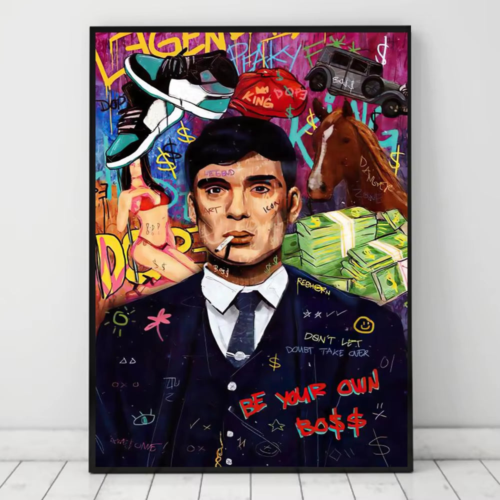 Classic Pop Street Graffiti Abstract Wall Art Gangster Godfather Smoking HD Oil on Canvas Posters and Printed Living Room Decor