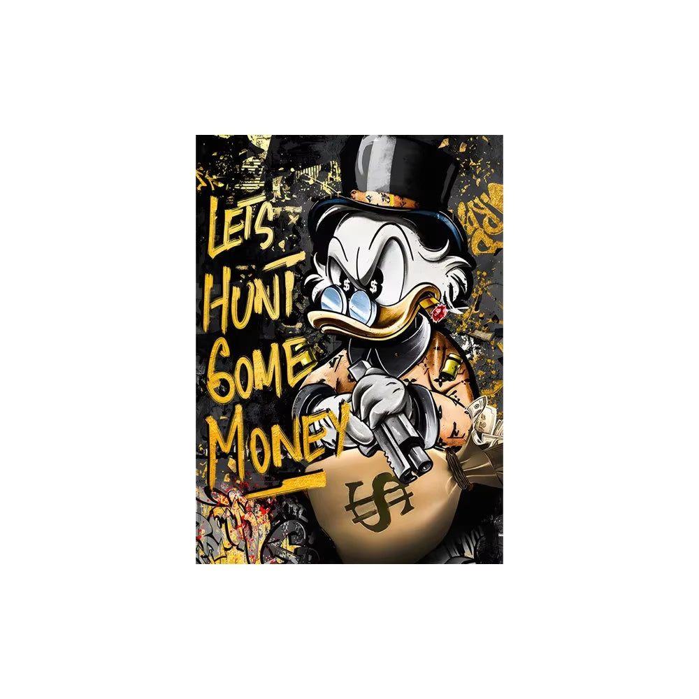 Donald Duck Hunt for Money Golden Graffiti Art Posters and Prints Fashion Luxury Paintings on the Wall Art Pictures De
