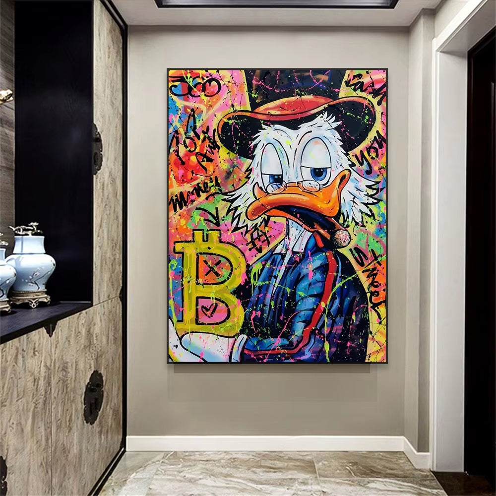 Modern Bitcoin Graffiti Wall Art Poster Motivational Donald Duck Success Prints Pop Street Art Office Canvas Painting Home Decor