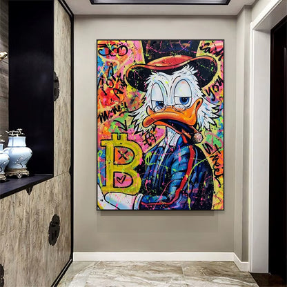 Modern Bitcoin Graffiti Wall Art Poster Motivational Donald Duck Success Prints Pop Street Art Office Canvas Painting Home Decor