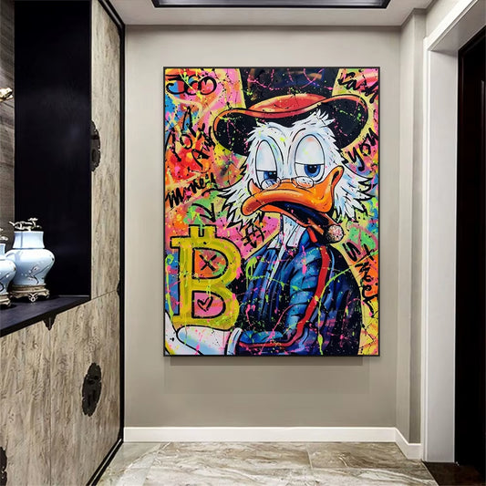 Modern Bitcoin Graffiti Wall Art Poster Motivational Donald Duck Success Prints Pop Street Art Office Canvas Painting Home Decor