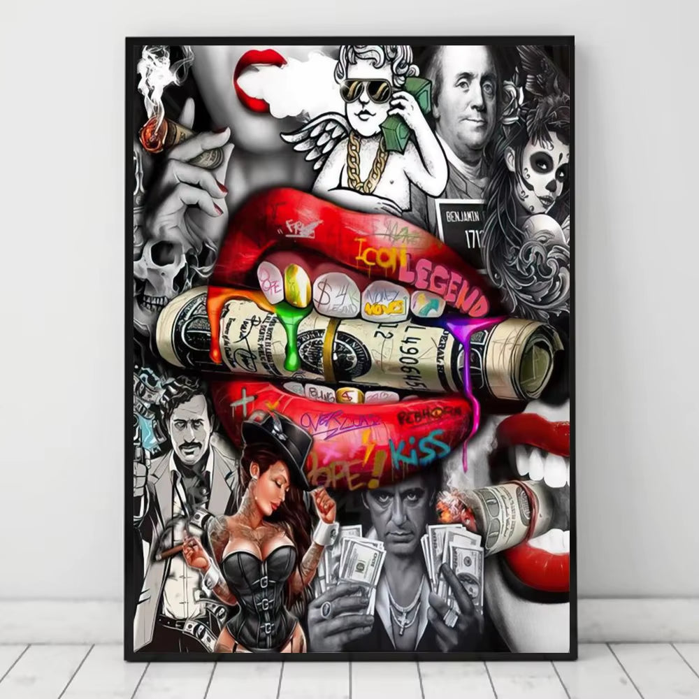 Classic Pop Street Graffiti Abstract Wall Art Gangster Godfather Smoking HD Oil on Canvas Posters and Printed Living Room Decor