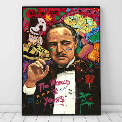 Classic Pop Street Graffiti Abstract Wall Art Gangster Godfather Smoking HD Oil on Canvas Posters and Printed Living Room Decor