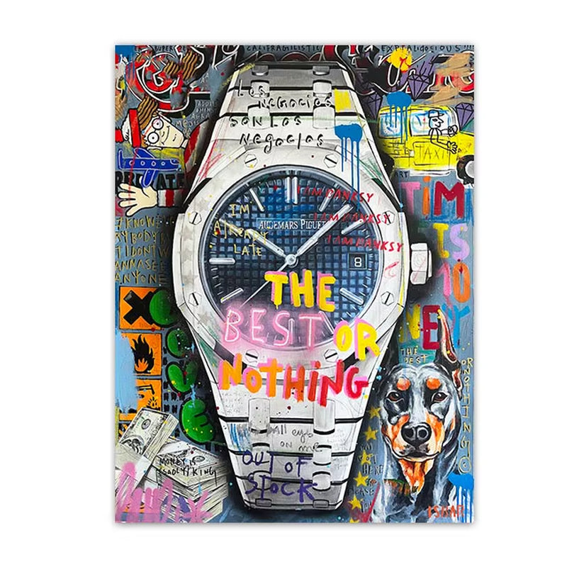 Time Is Money Posters and Prints Graffiti Canvas Painting Modern Pop Wall Art Abstract Living Room Picture Home Decor Mural